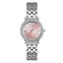 GUESS Armbandsur i rostfritt stål + rosa kristall. Färg: Silver (Modell: U1062L2)