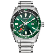 Montre Citizen Eco-Drive Homme Disney Mickey Mouse "Tee Time", Cadran Vert, 3-Aiguilles Date, Lumineuse, 43mm