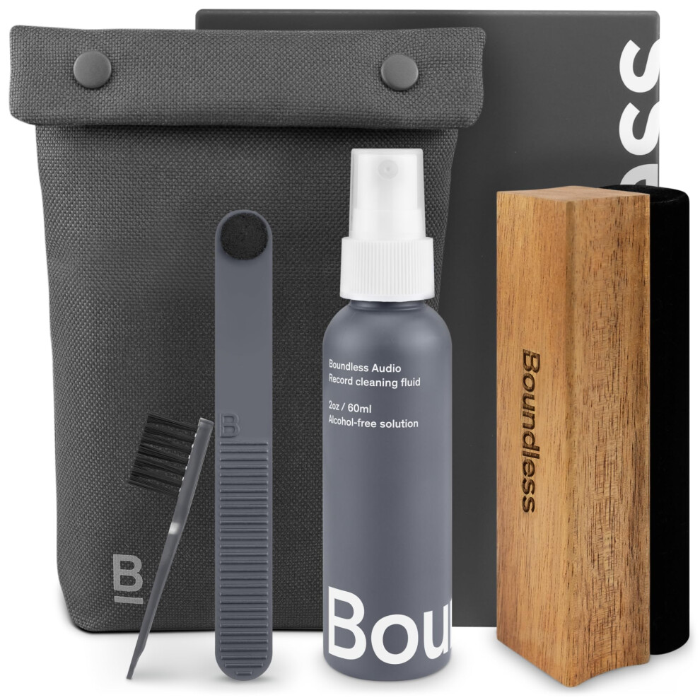 Boundless Audio Record Cleaning Kit - 5-In-1 Vinyl Record Cleaner Kit Includes Velvet Record Brush, Stylus Brush, Record Cleaning Solution, Cleaning B 9358746000022