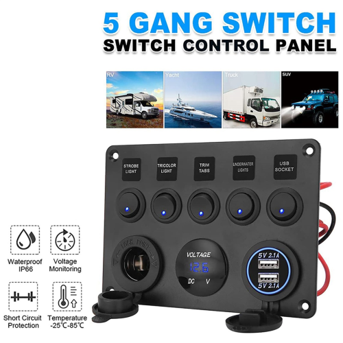 5 Gang Switch Panel, 12V/24V Inline Fuse Box LED Switch Panel 1