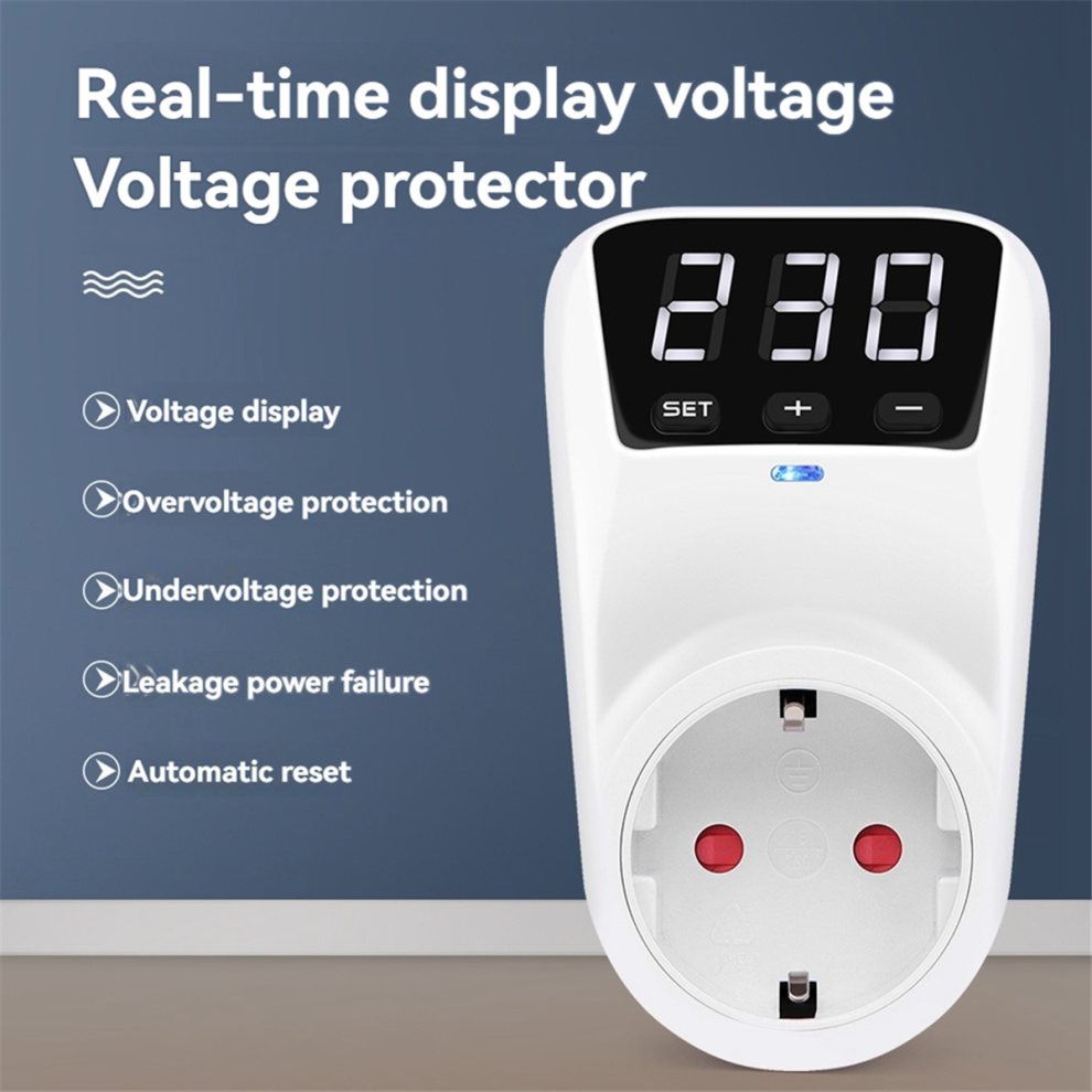 Led Display Voltage Protector Socket With Reset Function Eu Plug 4712869500848