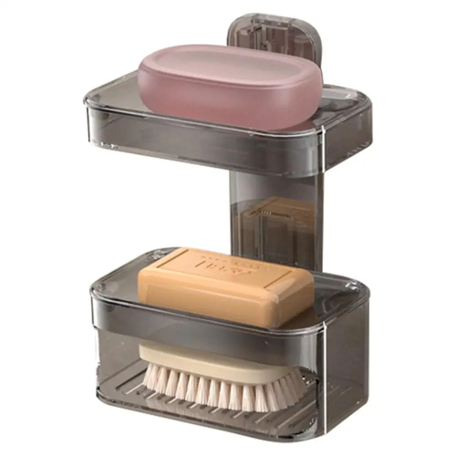 Shower Soap Dish Wall Mounted Toiletries Container Double Layer