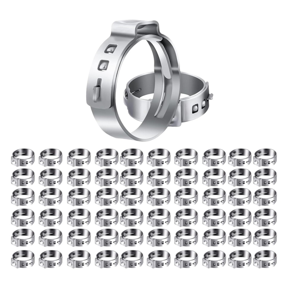 60Pcs 3/4 Inch Pex Clamps, Stainless Steel Single Ear Hose Clamps 4712869540257