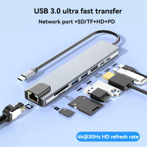 USB-C Hub with Ethernet, 4K HD, USB 3.0, SD Card Reader 2