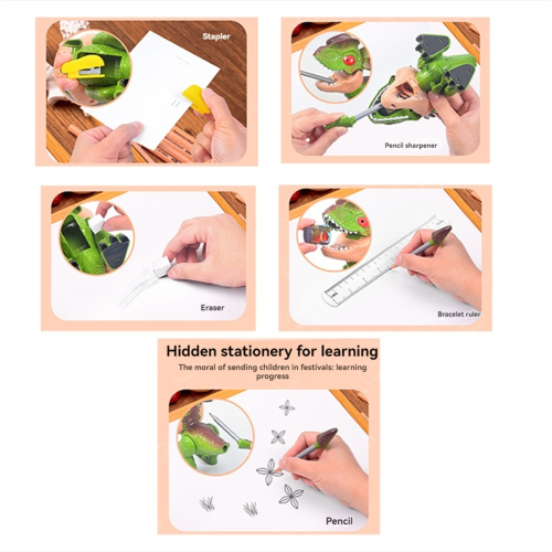 1Set Dinosaur Stationery, Eraser Ruler, Pencil Sharpener, B 2