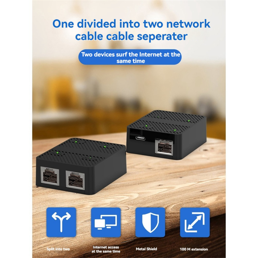 Black 2 Port Gigabit Network Switch Rj45 Switch Network Splitter
