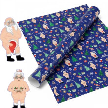 Rude Santa Christmas Wrapping Paper Roll Blue Funny Novelty 15m x 50cm