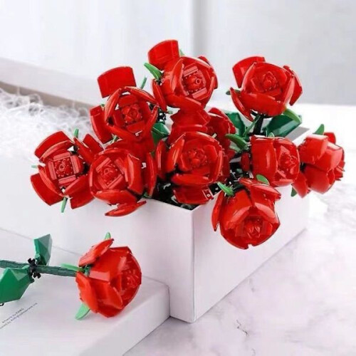 Blocs de construction de roses (blanches), fausses fleurs romantiques, modèle 3D, jouets éducatifs pour 2