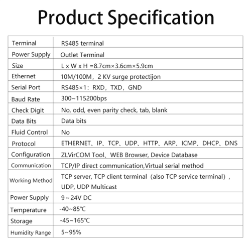 Din-Rail ZLAN5143D Serial Device Server Modbus Gateway 1