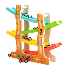 Wooden Racing Slide Cars Track Parking Lot Toys Gliding Ladder