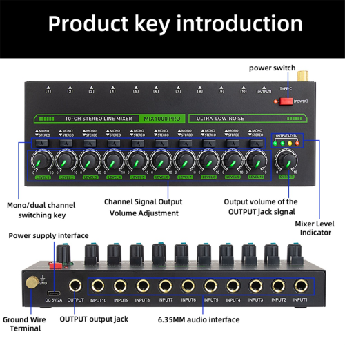 Professional 10 Channel Sound Mixer EU Plug 2