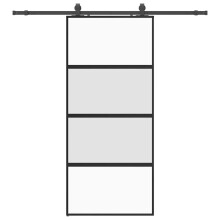 (90 x 205 cm (200 cm sliding rail)) vidaXL Sliding Door with Hardware Set Black 90x205 cm Tempered Glass