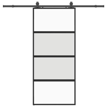 (90 x 205 cm (213 cm sliding rail)) vidaXL Sliding Door with Hardware Set Black 90x205 cm Tempered Glass