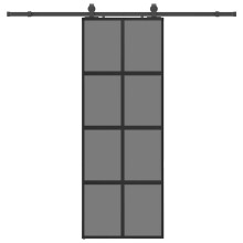 (black and dark transparent, 76 x 205 cm (213 cm sliding rail)) vidaXL Sliding Door with Hardware Set Black 90x205 cm Tempered Glass