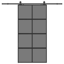 (black and dark transparent, 102.5 x 205 cm (213 cm sliding rail)) vidaXL Sliding Door with Hardware Set Black 90x205 cm Tempered Glass