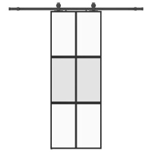 (black, matt and transparent, 76 x 205 cm (200 cm sliding rail)) vidaXL Sliding Door with Hardware Set Black 76x205 cm Tempered Glass