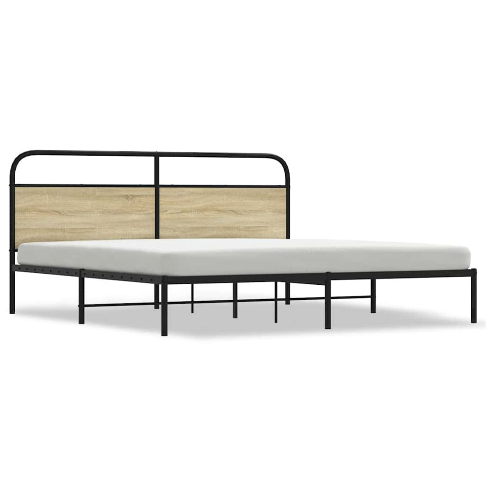 Vidaxl (Sonoma Oak With Headboard, 200 X 200 Cm) Metal Bed Frame Without Mattress Bed Base Bedstead Mattress Foundation