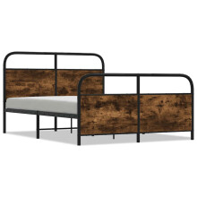 (Smoked Oak with headboard & footboard, 137 x 190 cm) vidaXL Metal Bed Frame without Mattress Bed Base Bedstead Mattress Foundation