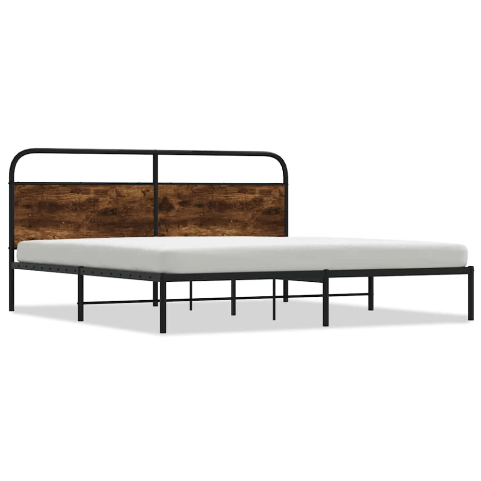 Vidaxl (Smoked Oak With Headboard, 193 X 203 Cm) Metal Bed Frame Without Mattress Bed Base Bedstead Mattress Foundation