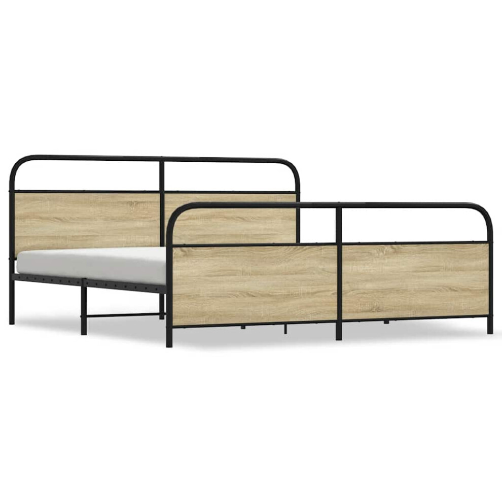 Vidaxl (Sonoma Oak With Headboard & Footboard, 183 X 213 Cm) Metal Bed Frame Without Mattress Bed Base Bedstead Mattress Foundation