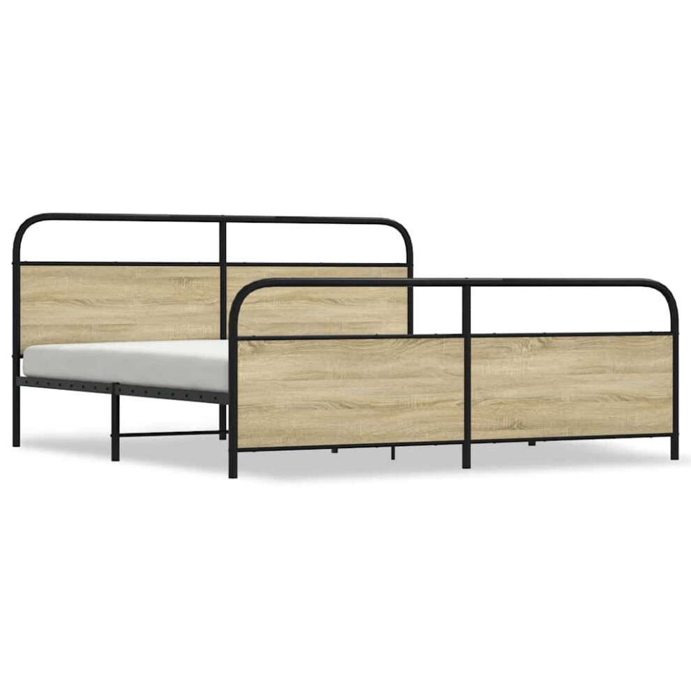Vidaxl (Sonoma Oak With Headboard & Footboard, 200 X 200 Cm) Metal Bed Frame Without Mattress Bed Base Bedstead Mattress Foundation
