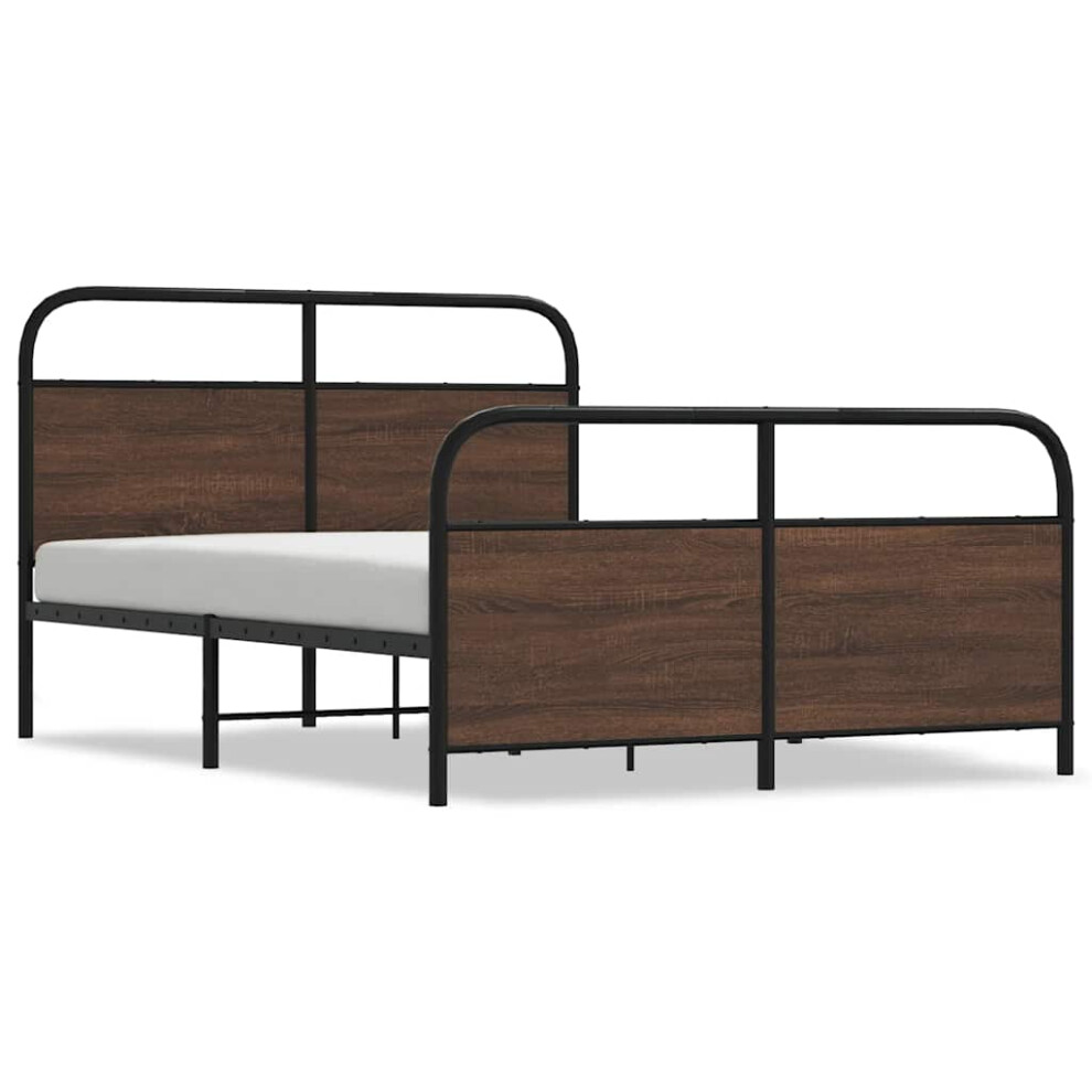 Vidaxl (Brown Oak With Headboard & Footboard, 137 X 190 Cm) Metal Bed Frame Without Mattress Bed Base Bedstead Mattress Foundation