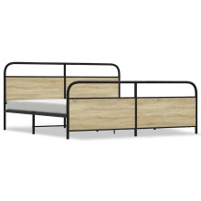 (Sonoma Oak with headboard & footboard, 193 x 203 cm) vidaXL Metal Bed Frame without Mattress Bed Base Bedstead Mattress Foundation