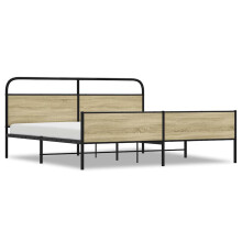 (Sonoma Oak with headboard & high footboard, 183 x 213 cm) vidaXL Metal Bed Frame without Mattress Bed Base Bedstead Mattress Foundation
