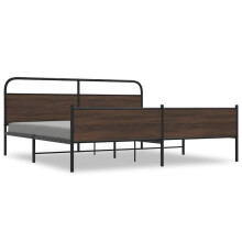 (Brown Oak with headboard & high footboard, 200 x 200 cm) vidaXL Metal Bed Frame without Mattress Bed Base Bedstead Mattress Foundation