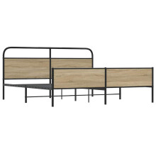 (Smoked Oak with headboard & high footboard, 193 x 203 cm) vidaXL Metal Bed Frame without Mattress Bed Base Bedstead Mattress Foundation