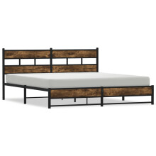 (smoked oak, 200 x 200 cm) vidaXL Metal Bed Frame without Mattress Bed Base Bedstead Entertainment Centre