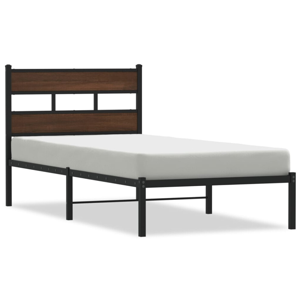 Vidaxl (Brown Oak, 107 X 203 Cm) Metal Bed Frame Without Mattress Bed Base Bedstead Entertainment Centre