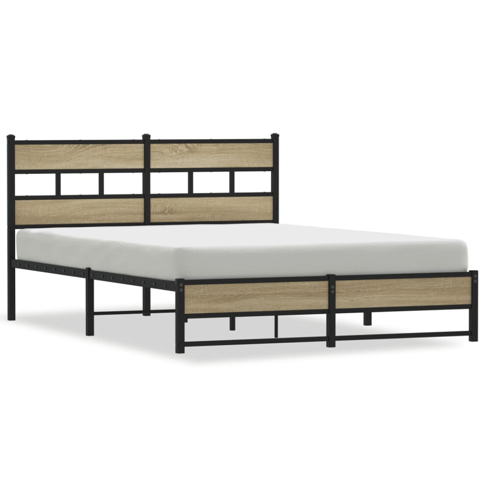 Vidaxl (Sonoma Oak, 135 X 190 Cm) Metal Bed Frame Without Mattress Bed Base Bedstead Entertainment Centre