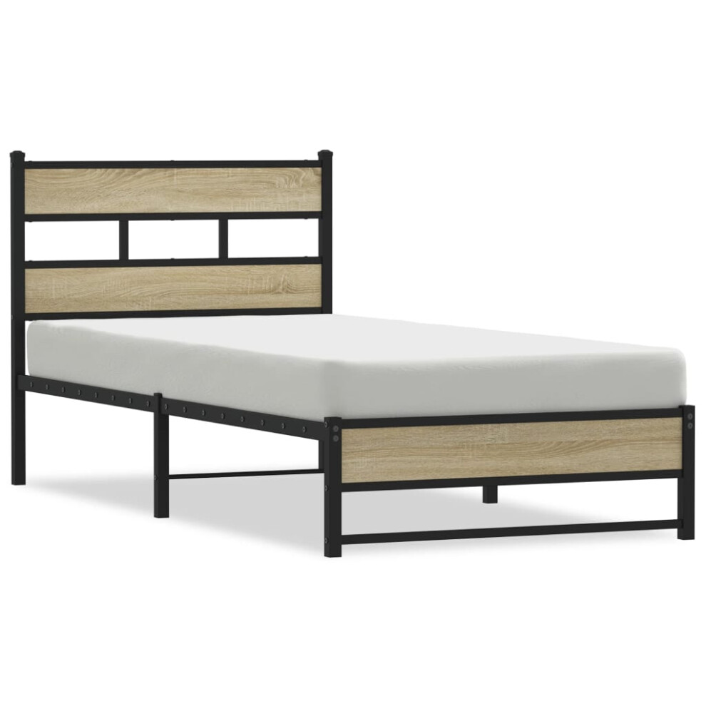 Vidaxl (Sonoma Oak, 100 X 190 Cm) Metal Bed Frame Without Mattress Bed Base Bedstead Entertainment Centre