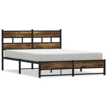 (smoked oak, 135 x 190 cm) vidaXL Metal Bed Frame without Mattress Bed Base Bedstead Entertainment Centre