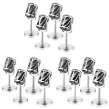 12 stuks retro microfoon rekwisieten model vintage antieke speelgoed podium tafel decoratie, zilver