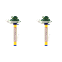 Cartoon zwembadthermometer drijvend zwemmen buiten