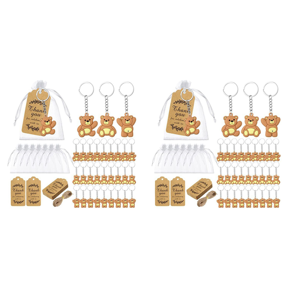 Tlily 20Pcs Baby Shower Souvenirs Gift Bear Keychain Organza Bag