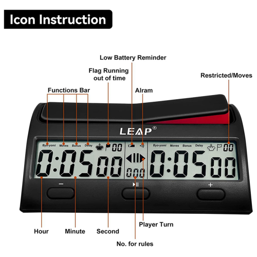 LEAP Schaakklok Geavanceerde digitale timer met 7 Type 38-timing 2