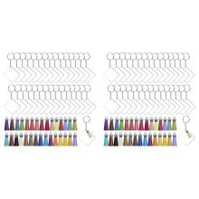 Set van 120 vierkante acryl sleutelhangers met kwastjes