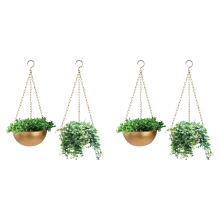 Gold Hanging Planter with Drainage, Semi-Circle Plant Holder