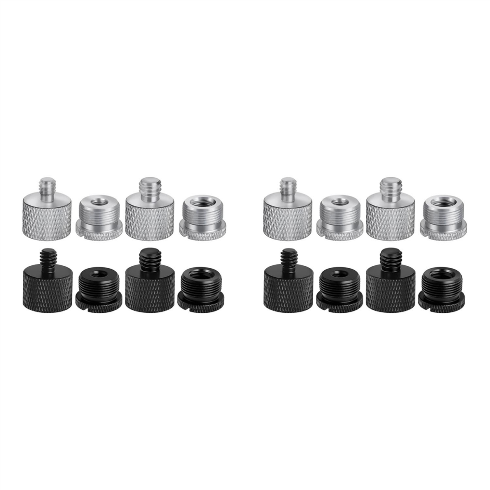 8Pcs Mic Stand Adapter, 5/8 Female To 3/8 Male, For Camera Tripod Black/Silver 4851999550368