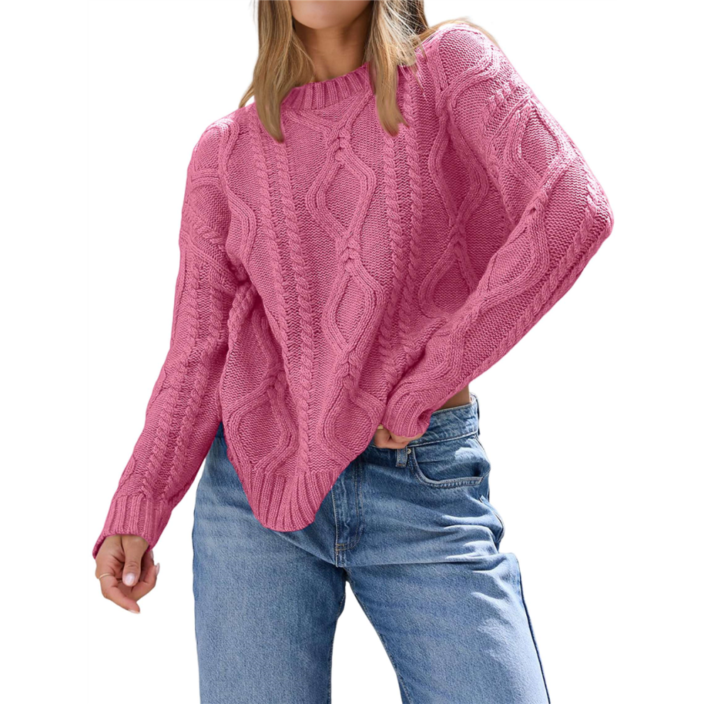Women's Oversized Knit Crewneck Sweaters Pink XXL-image-OPC-PJTKYJ6-NEW