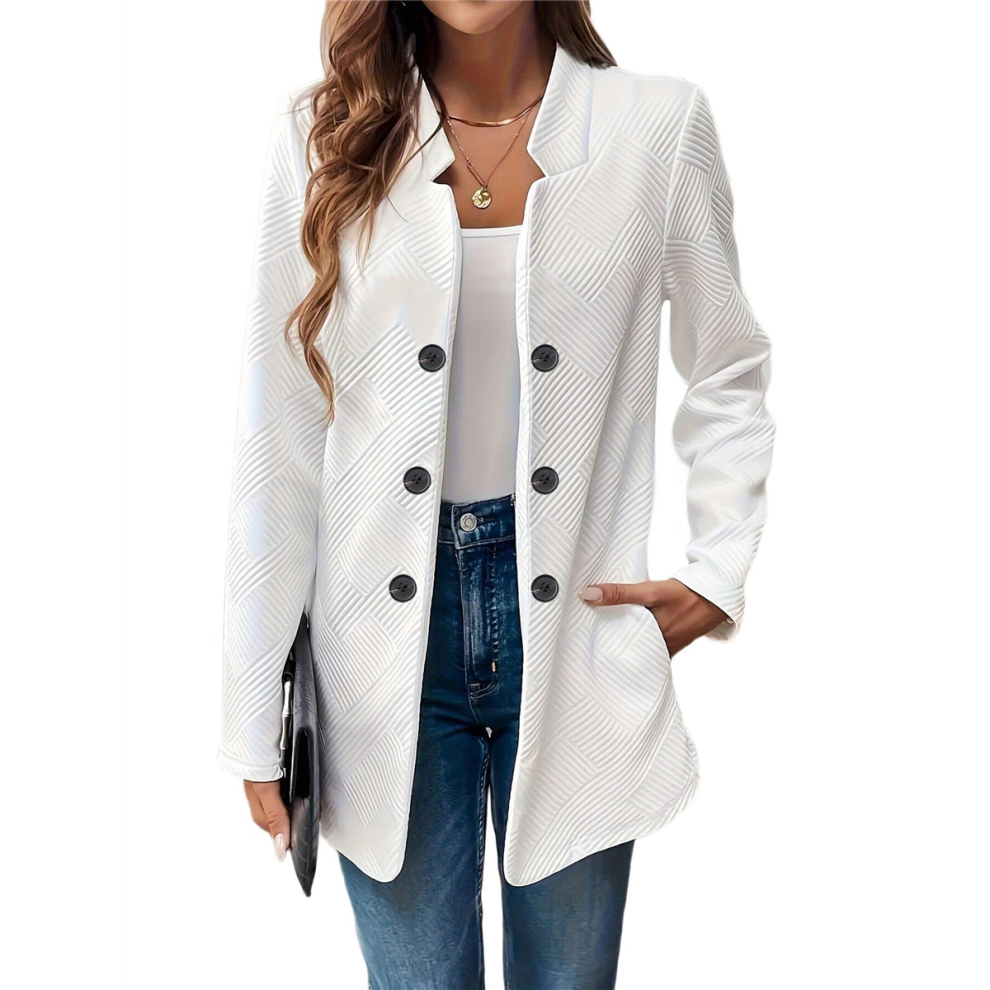 Dames Opstaande Kraag Jas Wit Xxl-image