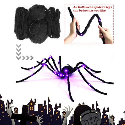 Halloween Light Up Spider Decorations Hairy Decoration 2.9ft 2