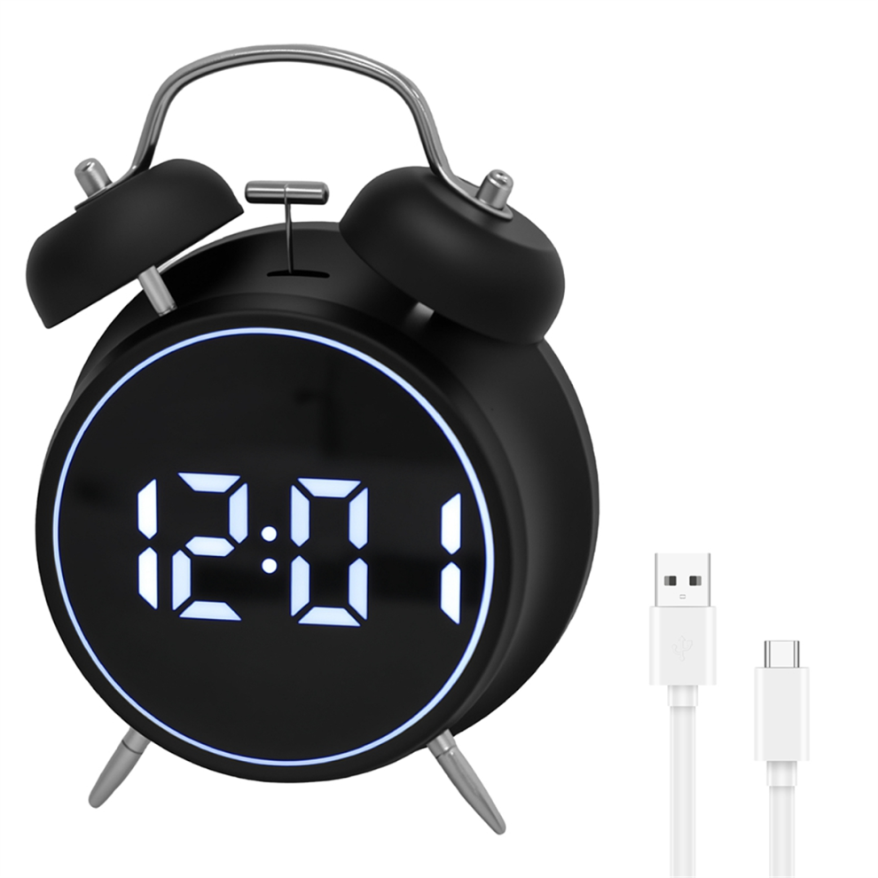 Digital Twin Bell Loud Alarm Clock Metal Frame Backlight Rechargeable Tlily
