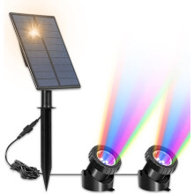 Solar pond lighting, IP68 waterproof RGB colour-changing solar underwater spotlight LED pond light, suitable for garden ponds and garden terraces.