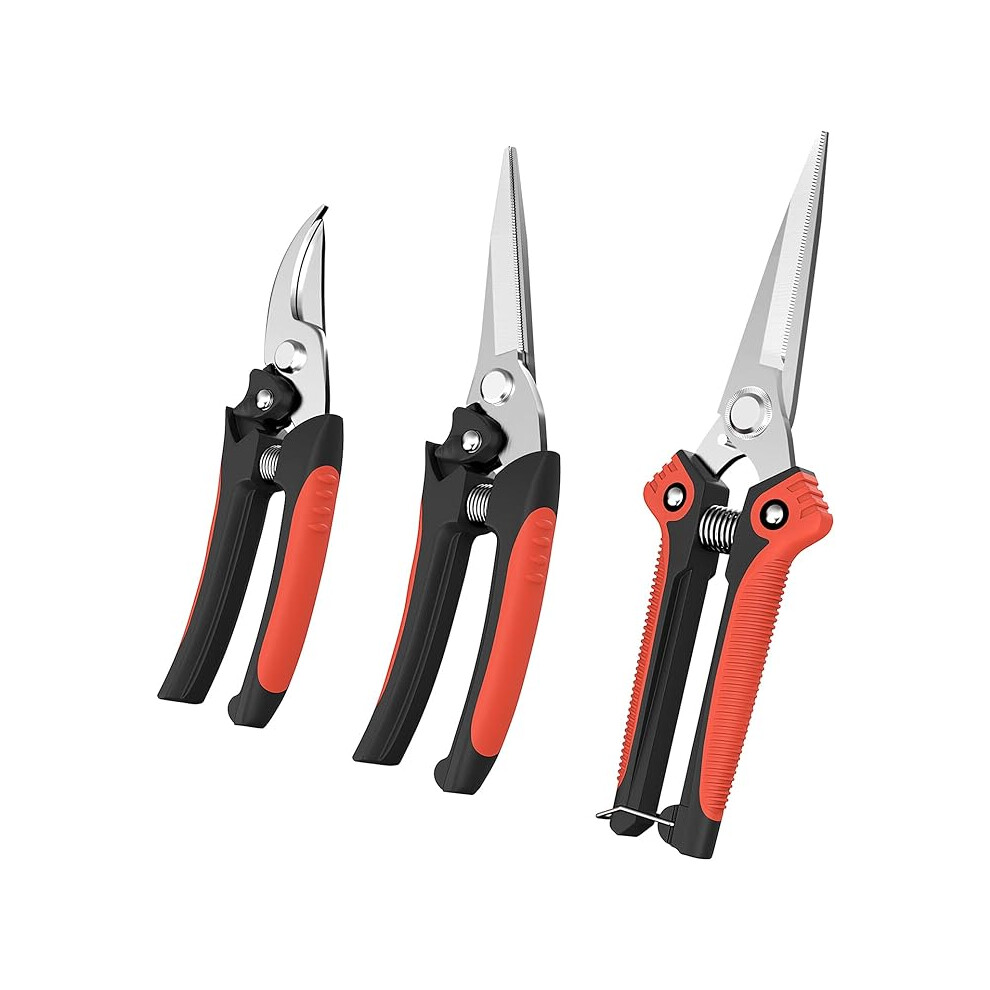 Garden Shears Set, 3 Pieces, Reinforced Stainless Steel Loppers with Locking Mechanism, Comfortable Handle, Ultra Sharp-image-OPC-PJTMX2Z-NEW