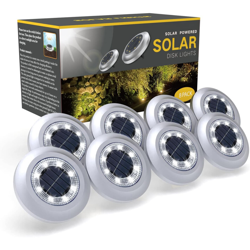 Solar Lights Outdoor Garden, 600mah Solar Ground Lights, 8 LED Solar