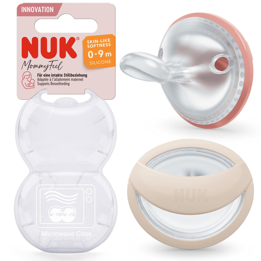 Mommyfeel Baby Dummy | 0-9 Months | Breastfeeding Friendly Soothers | Bpa-Free Silicone | Blush & Sandstone | 2 Count Nuk
